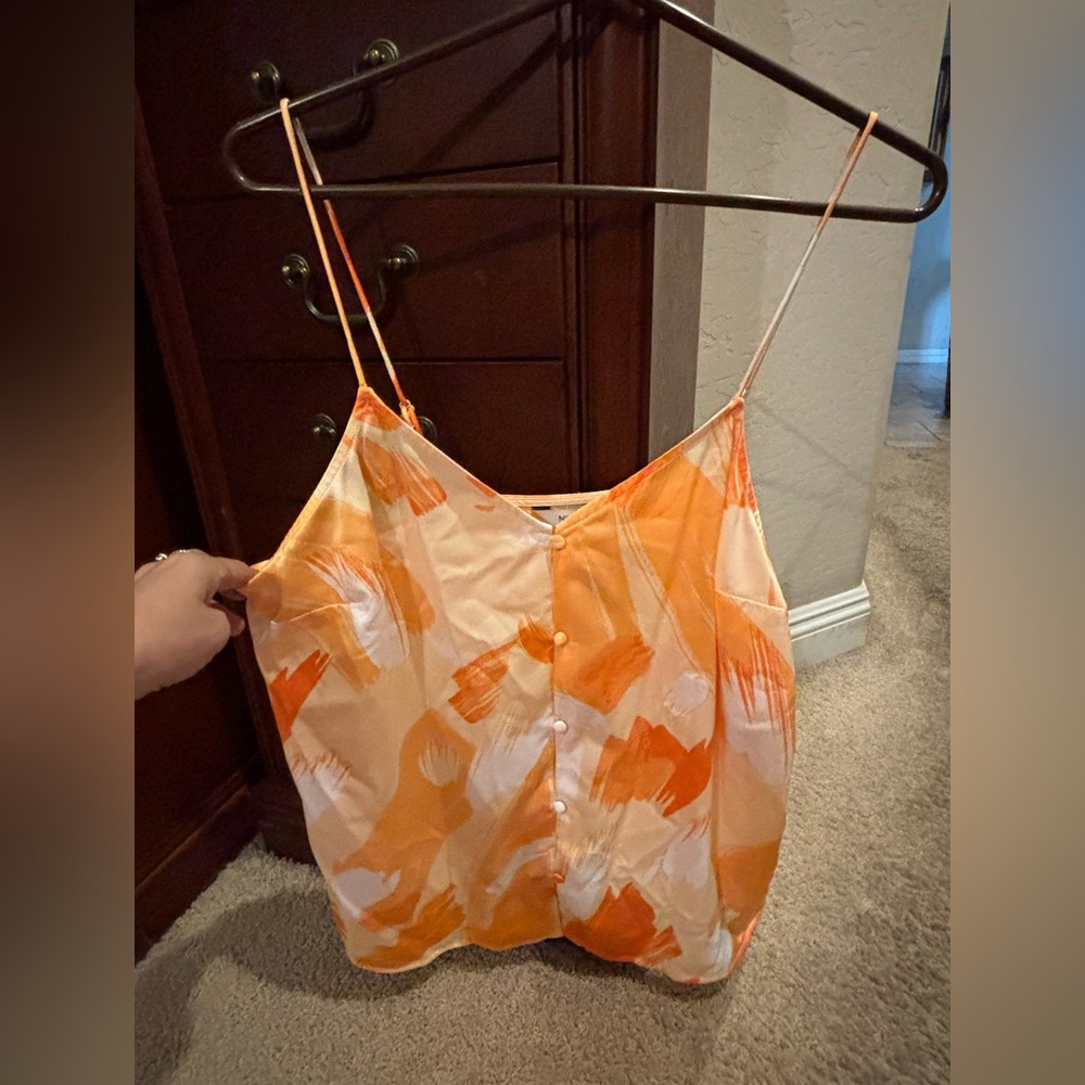 Nine West Orange and Cream Brushstroke Satin Cami